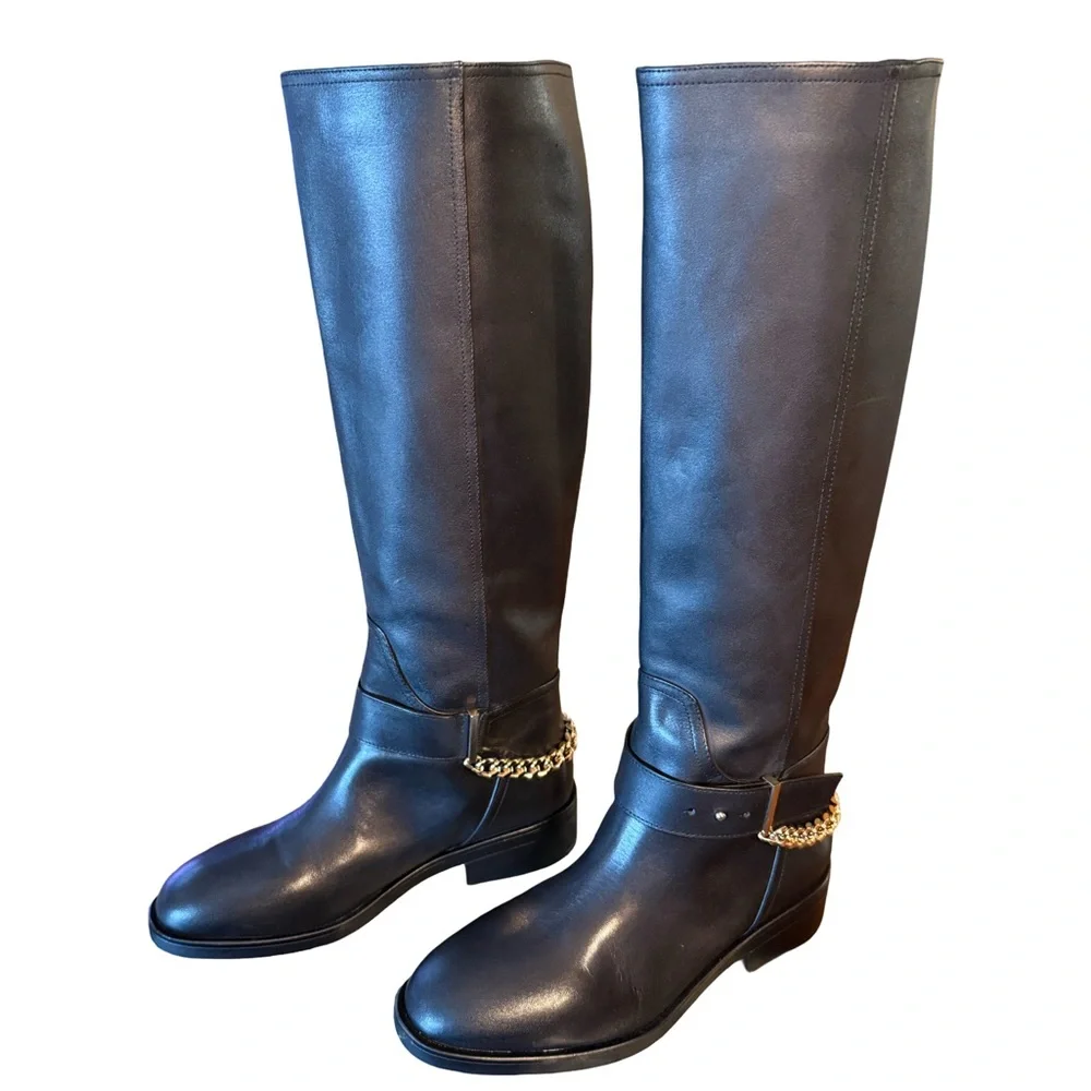 Aqua Riley NWT Sz 8.5M Elegant Black Leather Knee-High Boots (SH141) - Picture 3 of 14